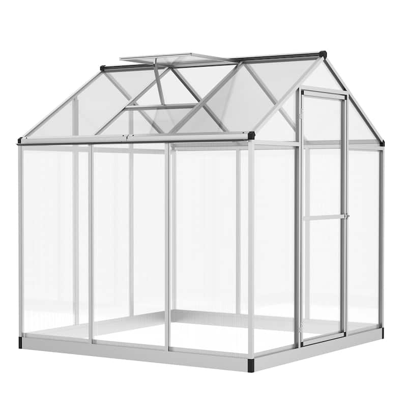 Outsunny 8' L x 6' W Polycarbonate Walk-In Greenhouse with Rooftop Vent & UV-Resistant Walls