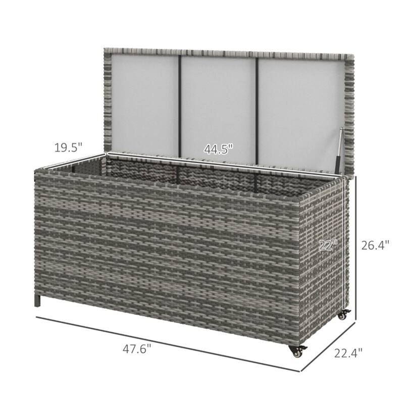 Grey 83 Gallon Large Outdoor Storage Box with Galvanized Steel Frame and PE Rattan for Patio - 47.75" L x 22.5" W x 26.5" H