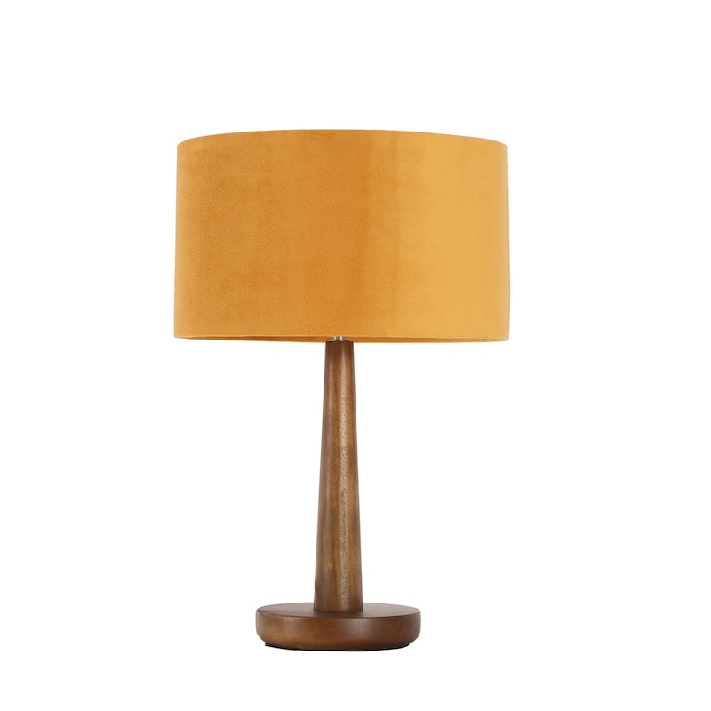 18.5" Modern Table Lamp with Walnut Wood Base, Dimmable Bedside Lamp, UL Listed - Orange Velvet Shade