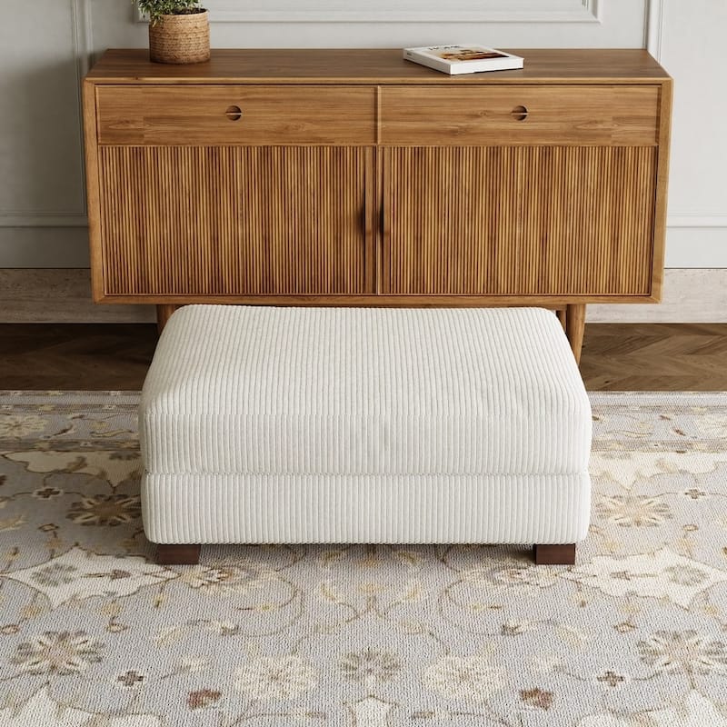 Modern Cotton/Linen Oversize Ottoman Bench with Wood Legs
