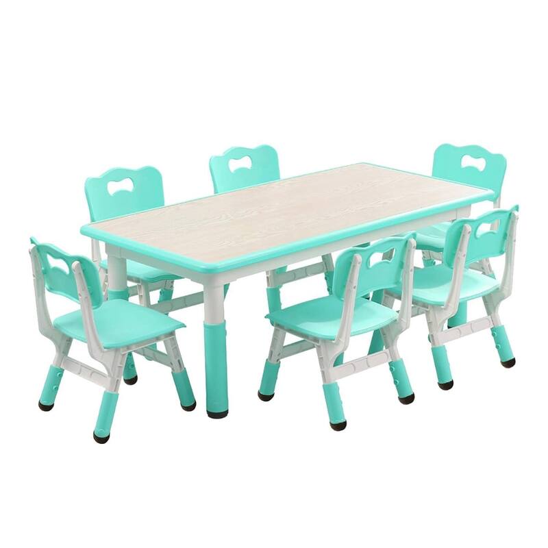Height Adjustable Kids Table and 6 Chair Set for Ages 2-10 - N/A - Green