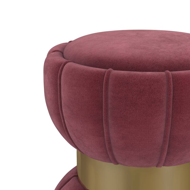 Inez Berry Round Upholstered Ottoman - Pink Flower