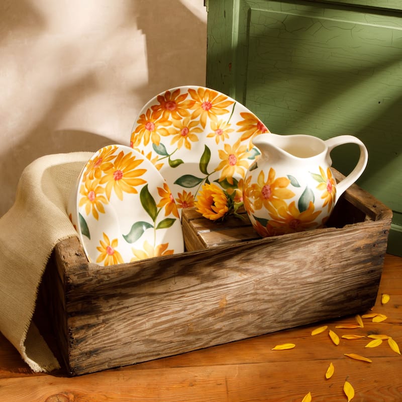 Bloomhouse Sunnyflower 2 Piece Hand-Painted Floral Stoneware Serving Set