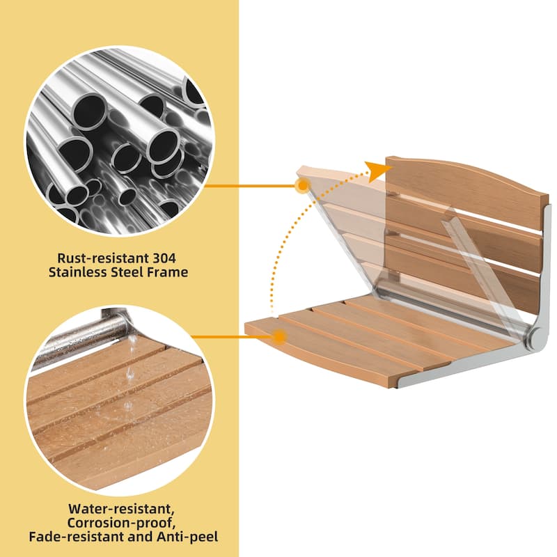 Moasis Plastic Wood Wall Mounted Folding Shower Seat