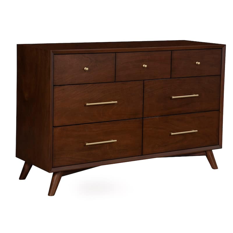 Alpine Furniture Flynn Mid Century 7 Drawer Dresser in Walnut (Brown)