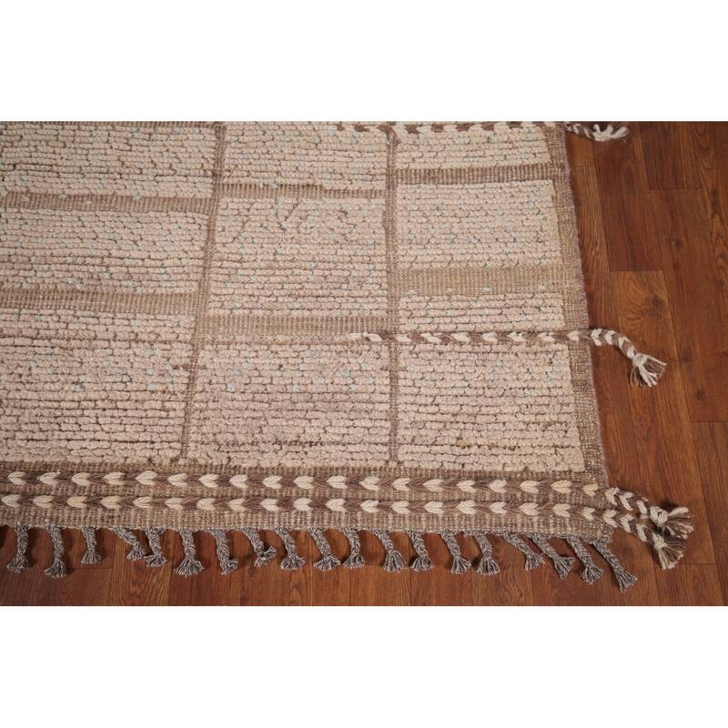 All-Over Striped Moroccan Area Rug Hand-Knotted Wool Carpet - 6'2"x 9'4"