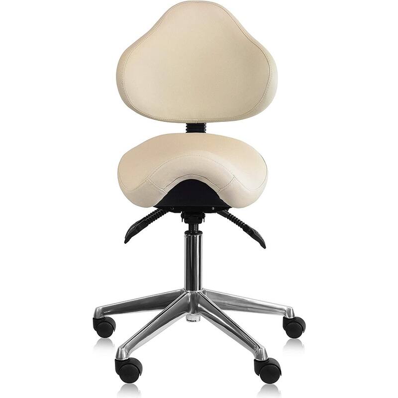 Ergonomic Adjustable Tilt Saddle Stool Chair With Back Support Home Office Exam Waiting Rooms Desk Dentistry Doctor - Beige
