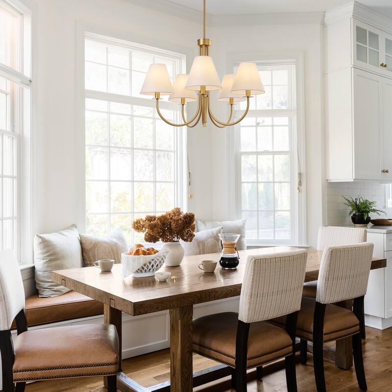 Farmhouse Wheel Chandelier Mid-century Pendant Fixture with Fabric Shades for Interior Lighting