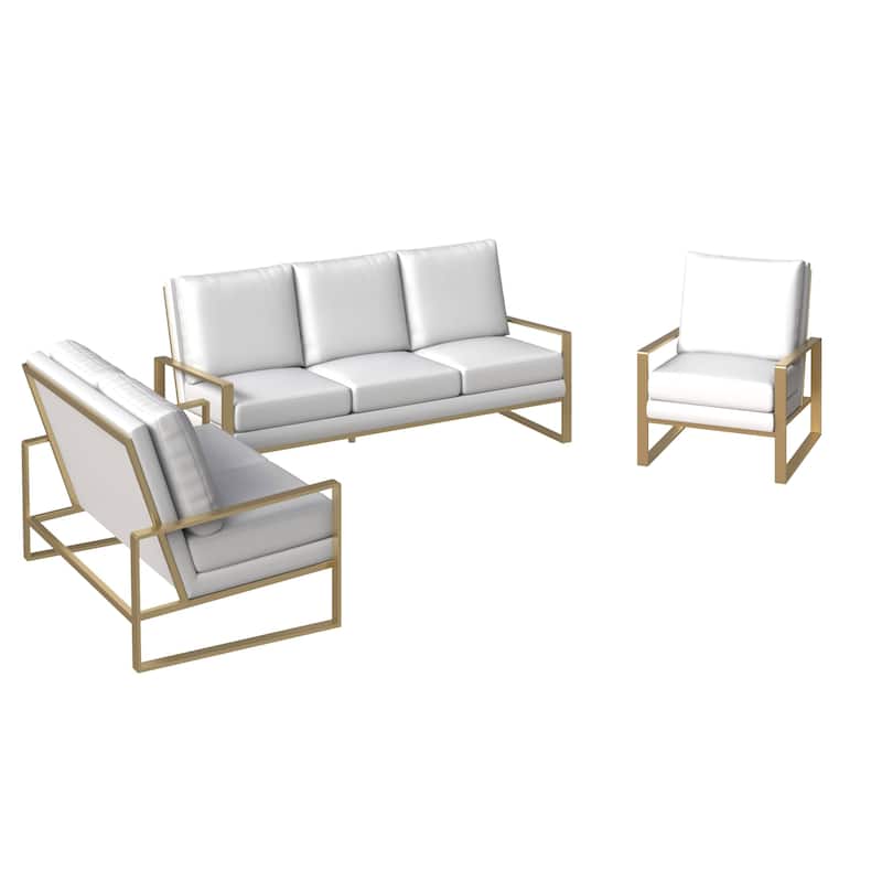 LeisureMod Modern 3-Piece Leather Sofa Set For 6 - Includes Sofa, Loveseat & Accent Chair for Home Office Living Room Bedroom