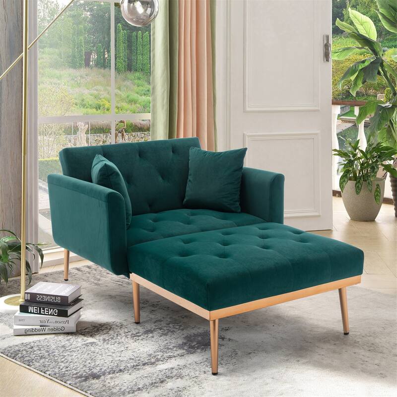 Velvet Fabric Chaise Lounge Chair with Adjustable Backrest and Pillow