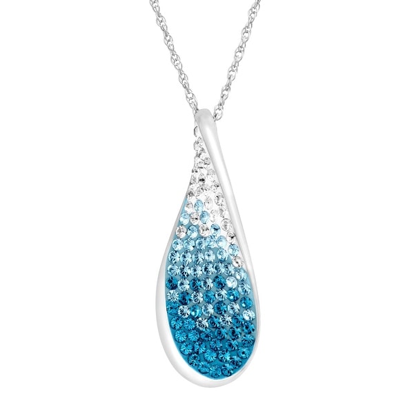 Crystaluxe Wave Pendant with Ombré Swarovski Crystals in Sterling Silver - Blue