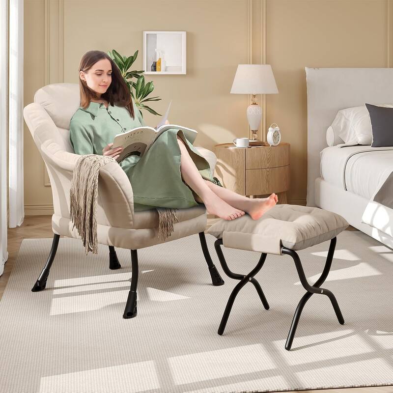 Lazy Chair, Ergonomic Reading Armchair Foldable Footrest, Modern Lounge Chair Removable Washable Cover