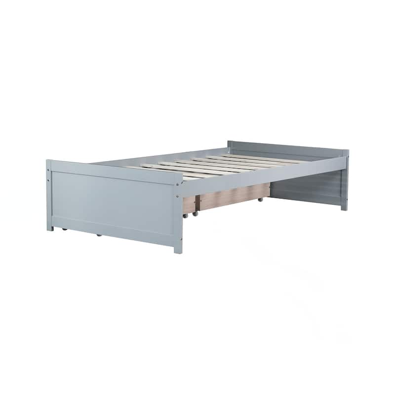 Twin Size Bed with 2 Drawers, Solid Rubber Wood Bed