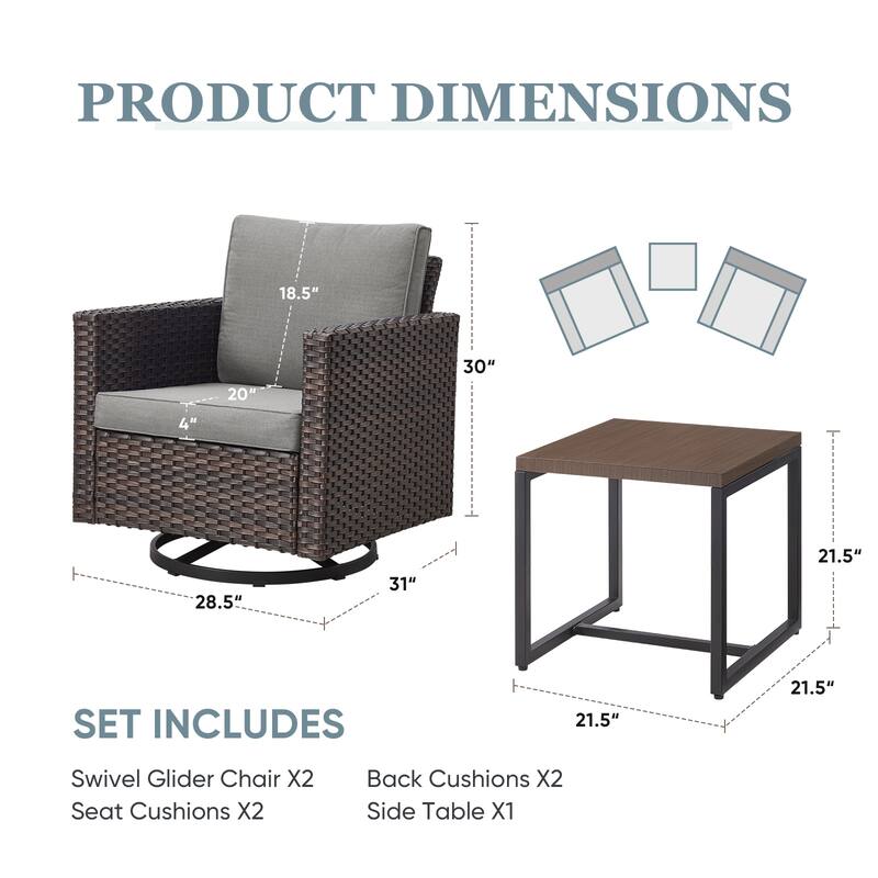 3 Pieces Outdoor Swivel Patio Chairs with Side Table
