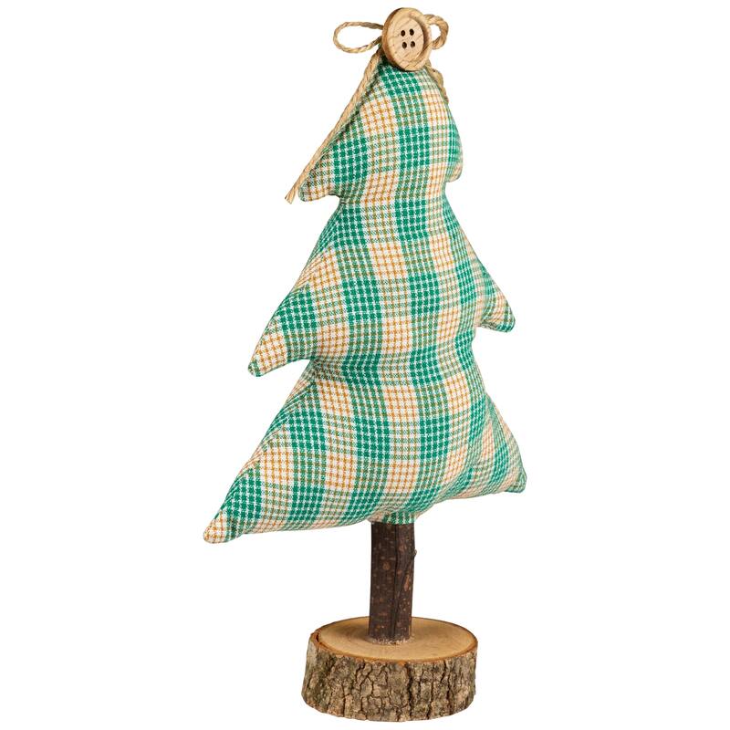 Plush Plaid Tree Christmas Decoration - 9.25" - Green and Beige