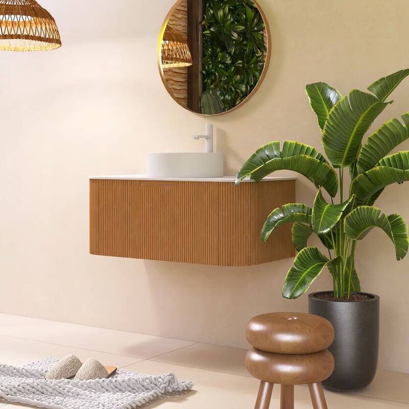 Wall-Mounted Bathroom Vanity with White Round Ceramic Sink