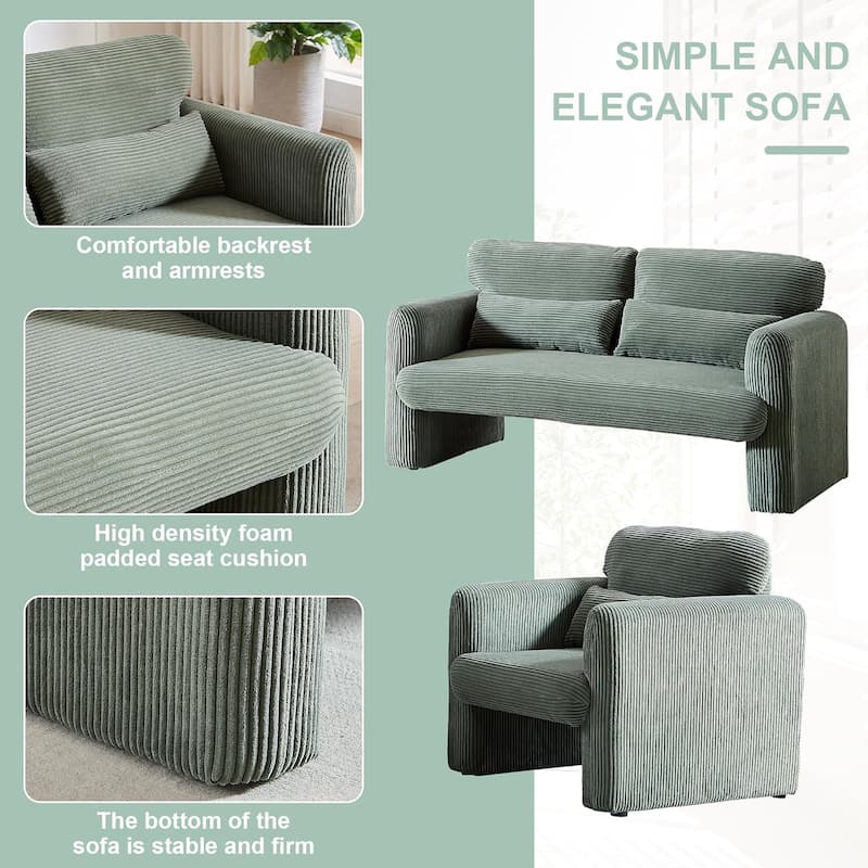 Modern Corduroy Accent Chair with Support Pillow, Set of 1