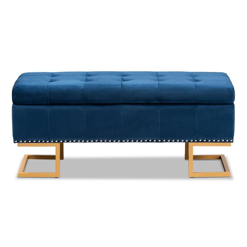 Ellery Luxe and Glam Velvet and Gold Finished Metal Storage Ottoman