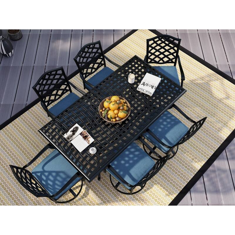 Torino 7-piece Aluminum Dining Set with 6 Swivel Rockers - N/A