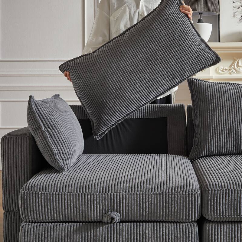 Dark Gray Sectionals Sofa with Storage Ottomans Chaise and Pillows