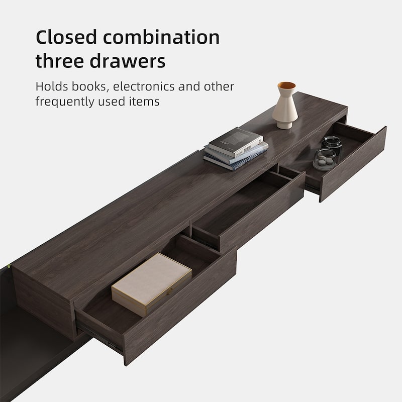 Extendable 118" Modern TV Stand with 3 Spacious Drawers, Adjustable Length Media Console for Living Room