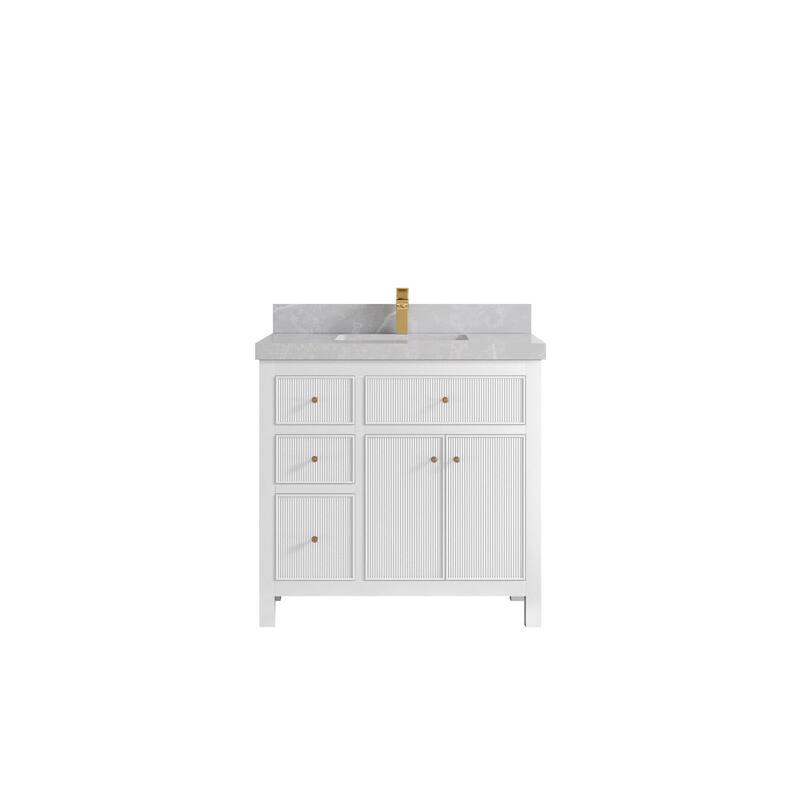 Willow Collections 36 in W x 22 in D Sonoma Center Sink Free Standing Reeded Bathroom Vanity with Countertop