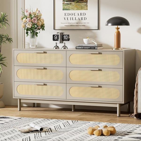 Rattan 6 Drawer Dresser 55