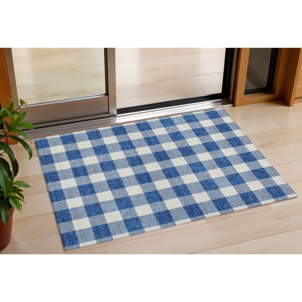 HomeRoots Plaid Transitional Rectangle Outdoor Rug