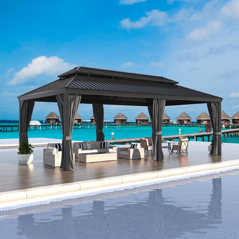 VEIKOUS Outdoor Aluminum Double Hardtop Gazebo Pergolas for Patio Lawn and Garden