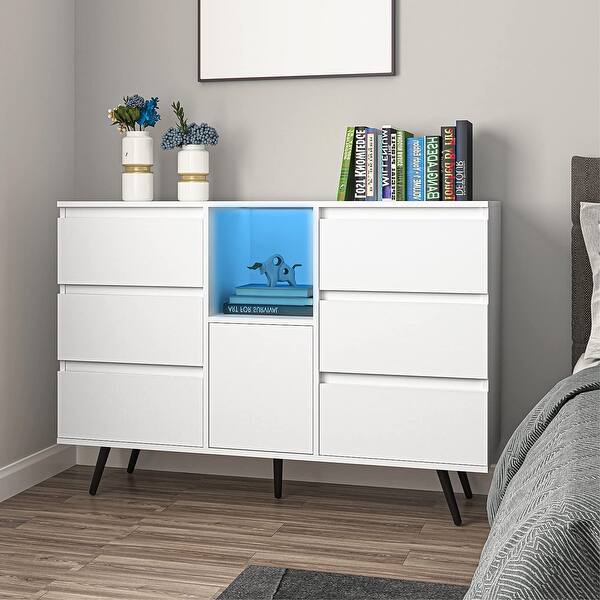 White Dresser with Led Lights, 6 Drawers&Door, Modern Accent Chest of Drawers 100% Waterproof and Easy to Clean - as picture - Bed Bath & Beyond - 37668295 White Dresser with Led Lights, 6 Drawers&Door, Modern Accent Chest of Drawers 100% Waterproof and Easy to Clean - as picture - Bed Bath & Beyond - 37668295