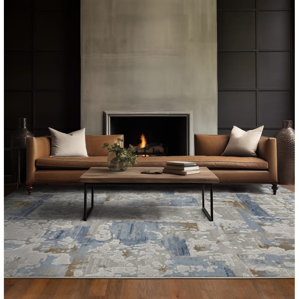 Style Haven Emery Contemporary Abstract Grey/ Blue Mixed-Pile Area Rug