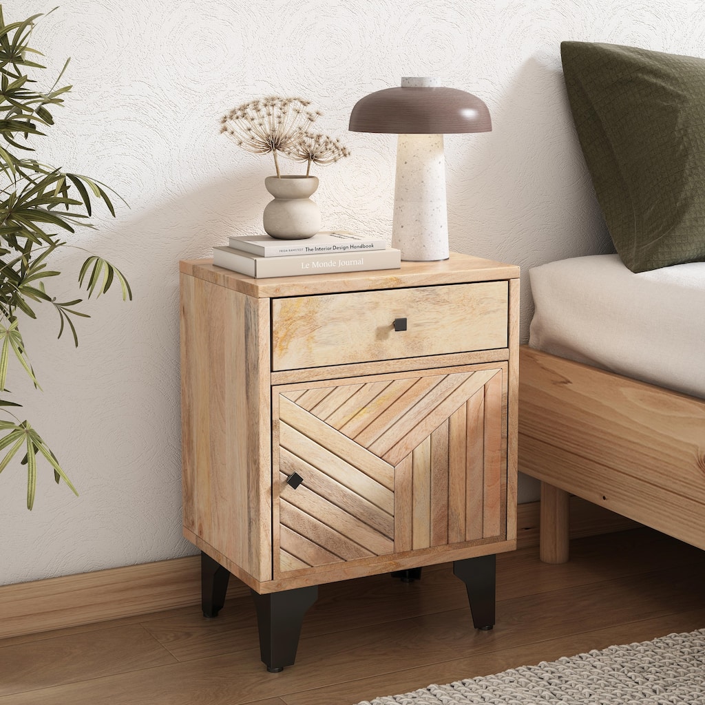 Solid Mango Wood Nightstand - Handcrafted with Drawer