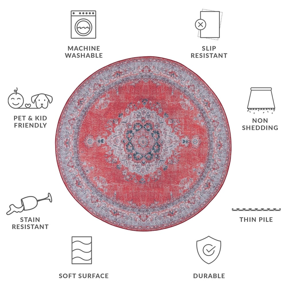 SAFAVIEH Tucson Machine Washable Slip Resistant Mame Traditional Rug