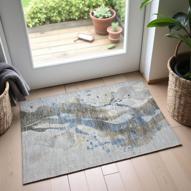 Premium Washable Super Soft Abstract Glam Mayfield Rug - Taupe - 1'8" x 2'6"