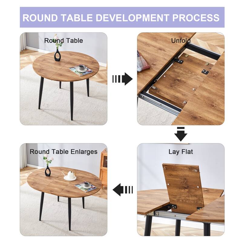 Modern Extendable Dining Table Set for 4, 5-Piece Kitchen Wooden Dining Table Set with 4 Upholstered Chairs