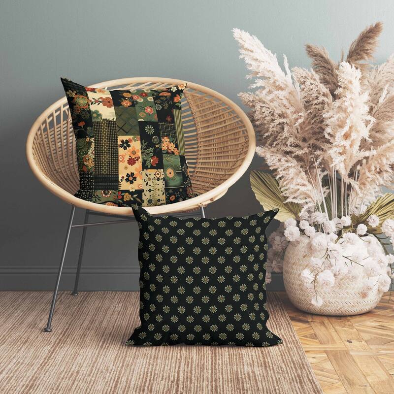 Twilight Bouquet Faux Suede Reversible Throw Pillow Black and Green