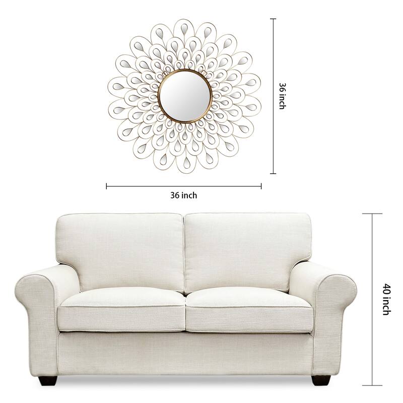 Flower Burst Bling Round Wall Mirror with Gold Metal Frame, Decorative Mirror - 36 x 36
