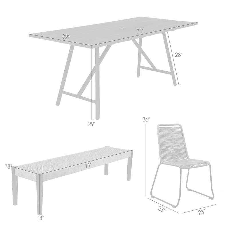 Koala Shasta and Camino 5 Piece Outdoor Dining Set in Dark Eucalyptus Wood with Grey Rope
