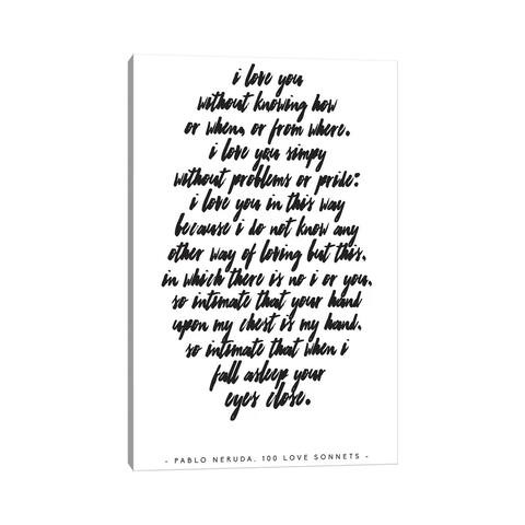 iCanvas "Pablo Neruda Love Quote" by Honeymoon Hotel Canvas Print