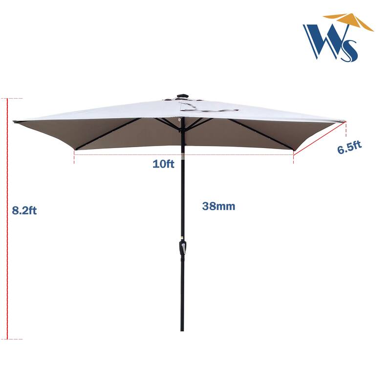 10ft x 6.5ft Rectangular Solar LED Outdoor Umbrella with Crank and Tilt for Garden, Backyard, Pool