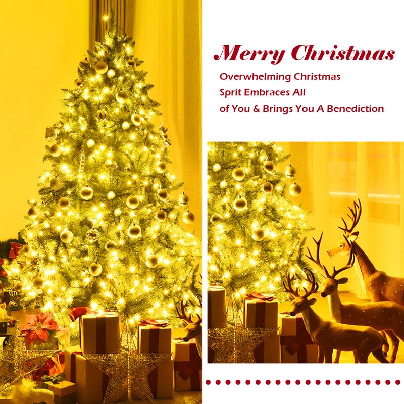 Gymax 5Ft Pre-lit Christmas Tree Hinged Fir Tree w/ 8 Flash Modes LED - See Details