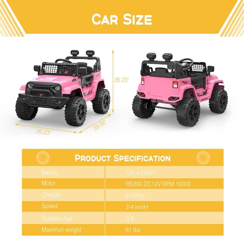 12V Kids Electric Vehicles Ride On Truck Car w/Parent Remote Control