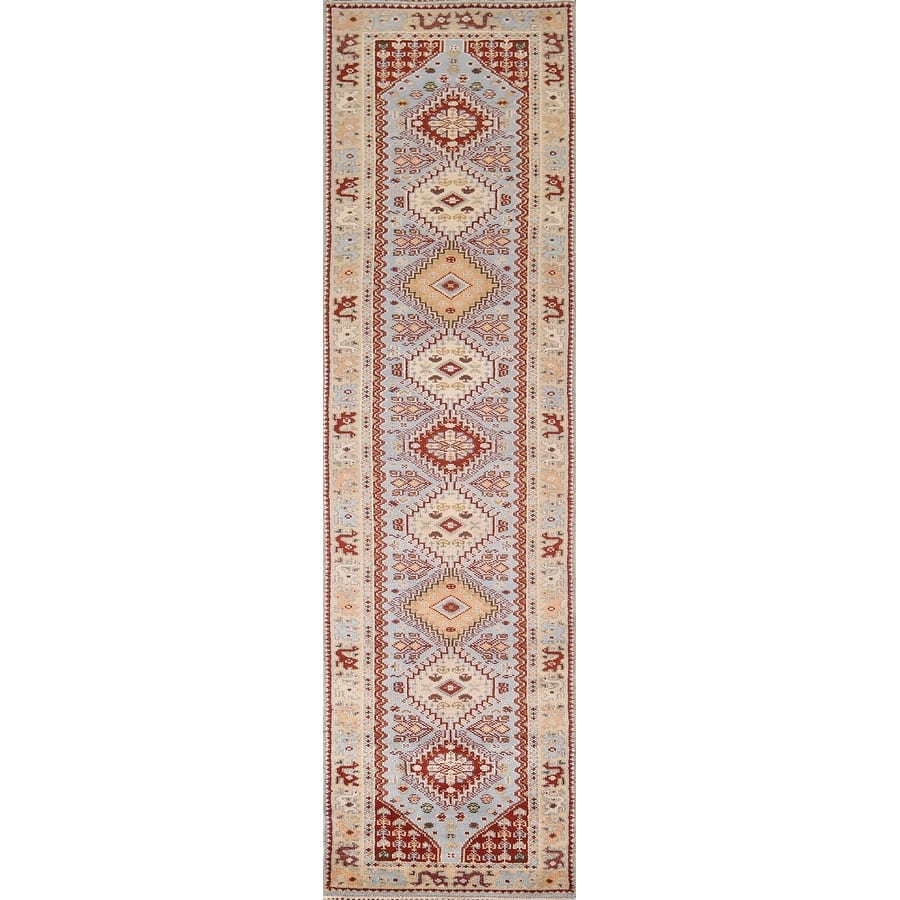 Light Blue Khotan Indian Runner Rug Handmade Wool Carpet - 2'7"x 11'11"