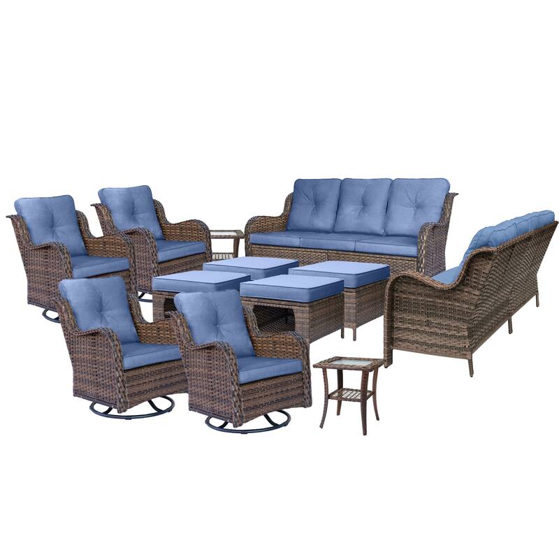 Wicker Outdoor Patio Furniture Seating Set with Swivel Rocker Chairs