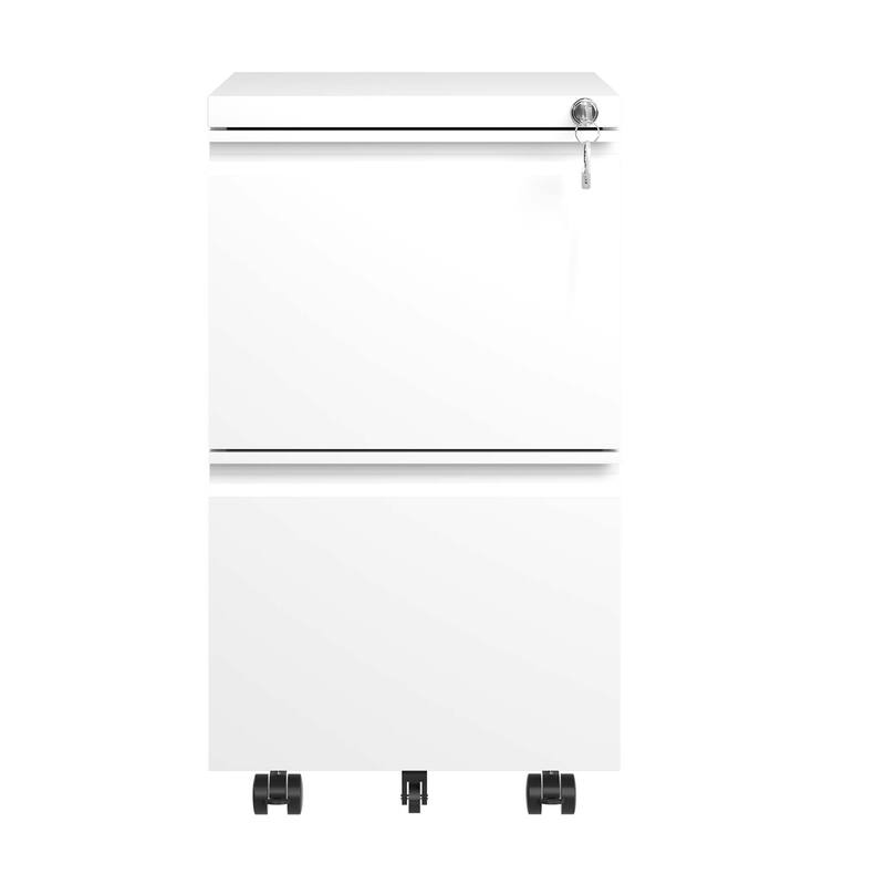 Modern Filing Cabinet Mobile Filing Cabinet, Metal Filing Cabinet with 2 drawers, 5 casters and lock, for Home Office, White