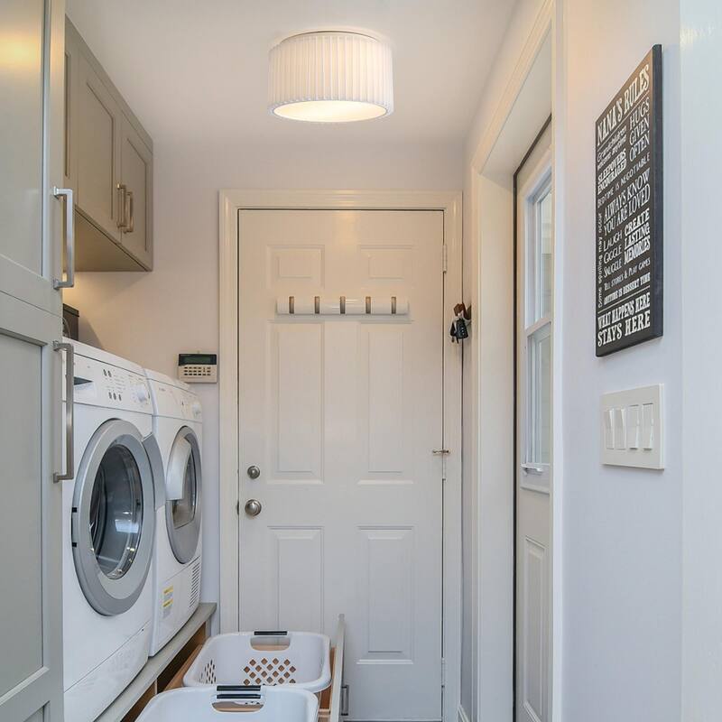 2-Light Modern Fabric Flush Mount Ceiling Light with Pleated Drum Shade - White