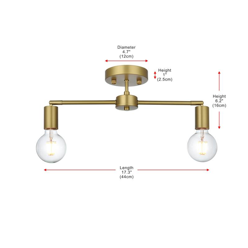 Elegant Lighting LD2348 Zane 2 Light 22" Wide Semi-flush Linear