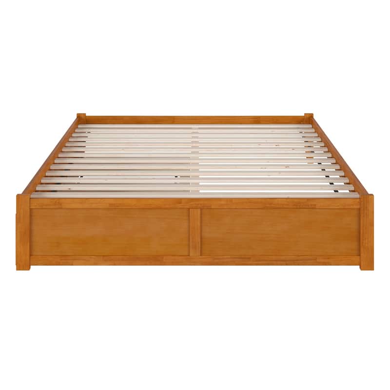 King Size Wood Platform Bed with Trundle - Coastal Cottage Style Bed Frame - Light Toffee Finish
