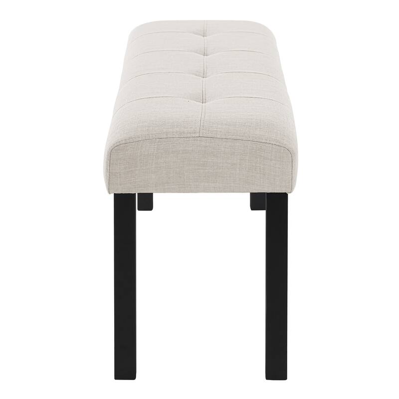 Modern Tufted Linen Dining Bench, Farmhouse Upholstered Entryway Bench with Black Rubber Wood Legs