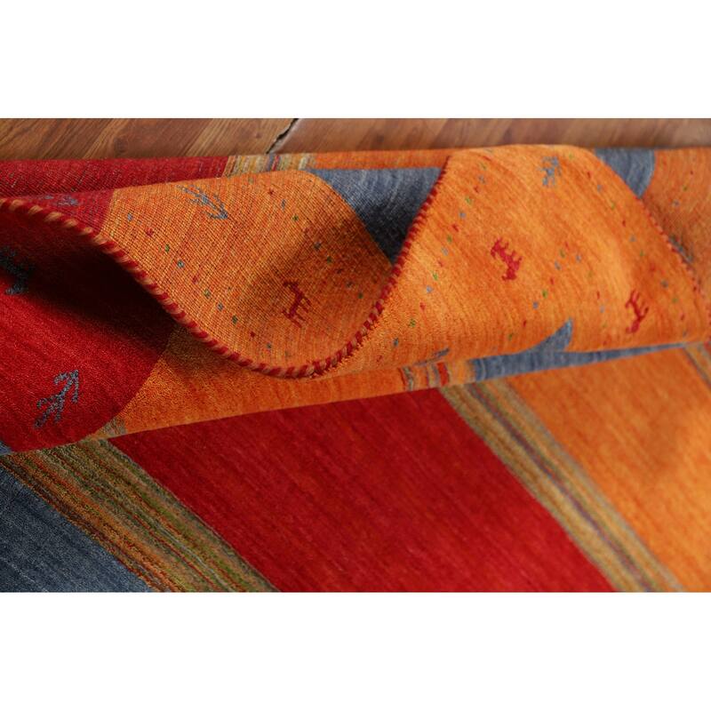 Striped Gabbeh Indian Rug Hand-Knotted Wool Carpet - 6'7"x 9'9"